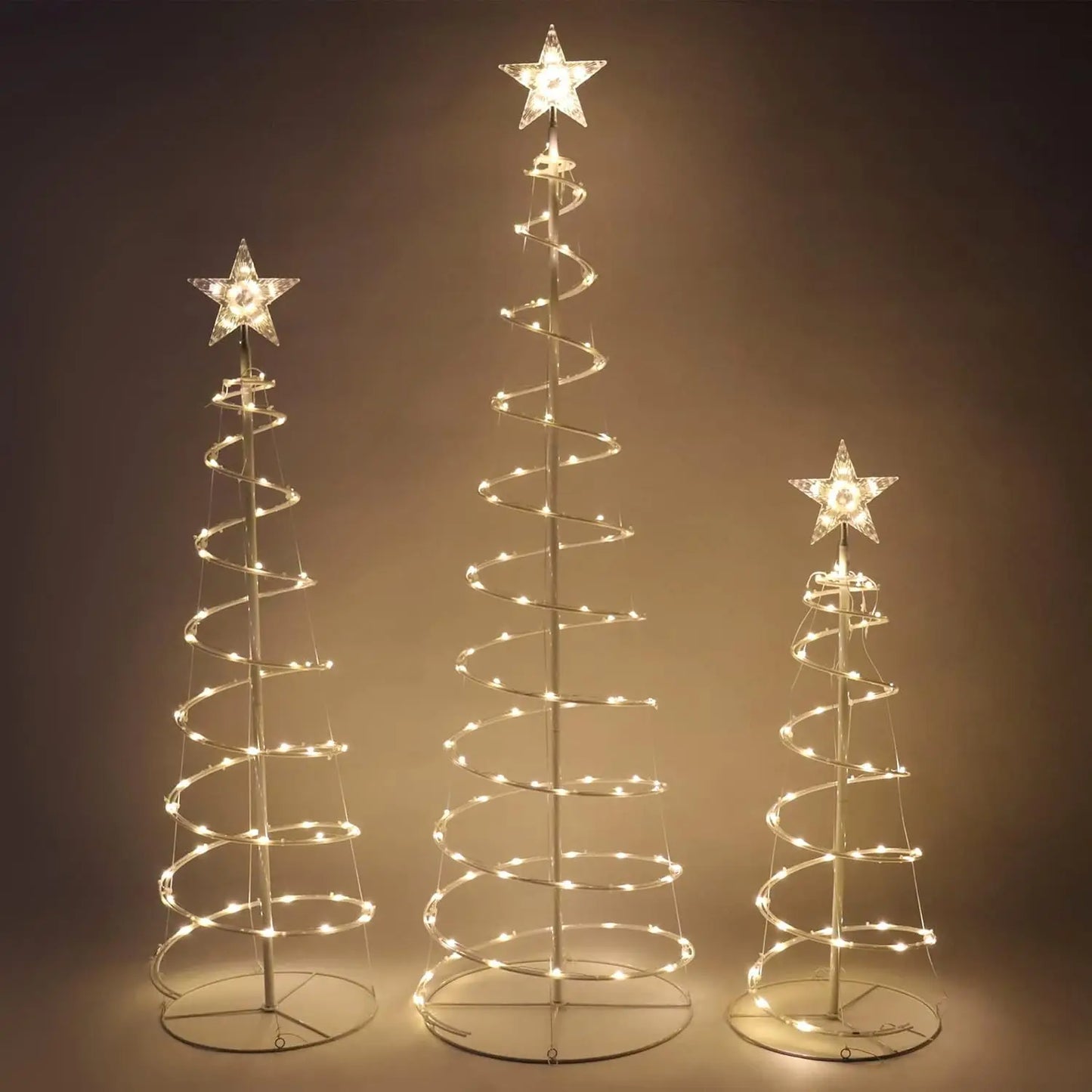 JOYFY 3 Pack Spiral Christmas Tree Light 218 LED Lighted Tree with Star Topper & Stakes for Christmas Decorations Xmas Eve Night