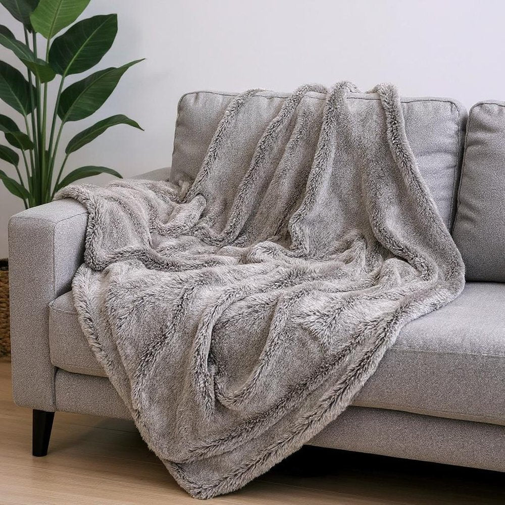 Gray Faux Fur Ombre Plush Throw