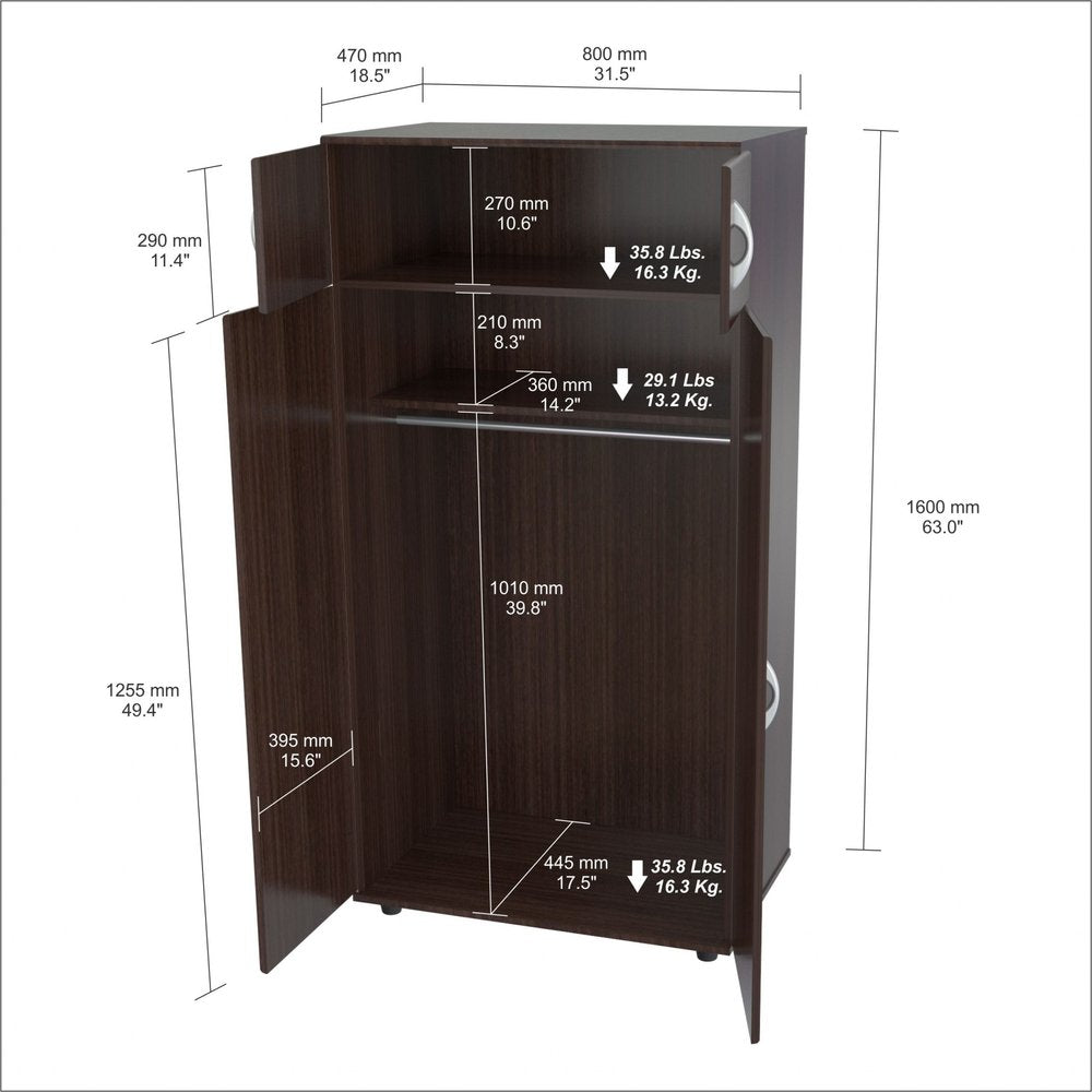 32" Espresso Melamine Mirrored Combo Dresser