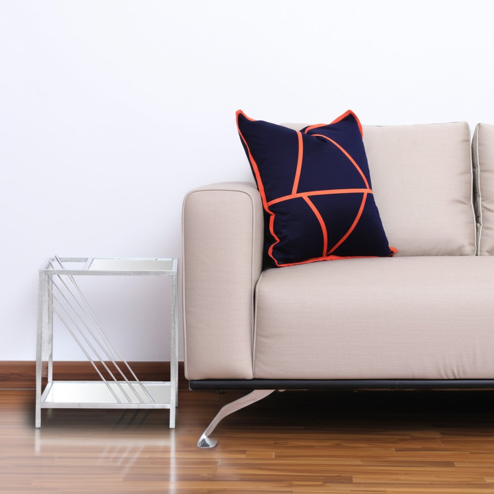 24" Silver Mirrored Glass And Iron End Table With Shelf