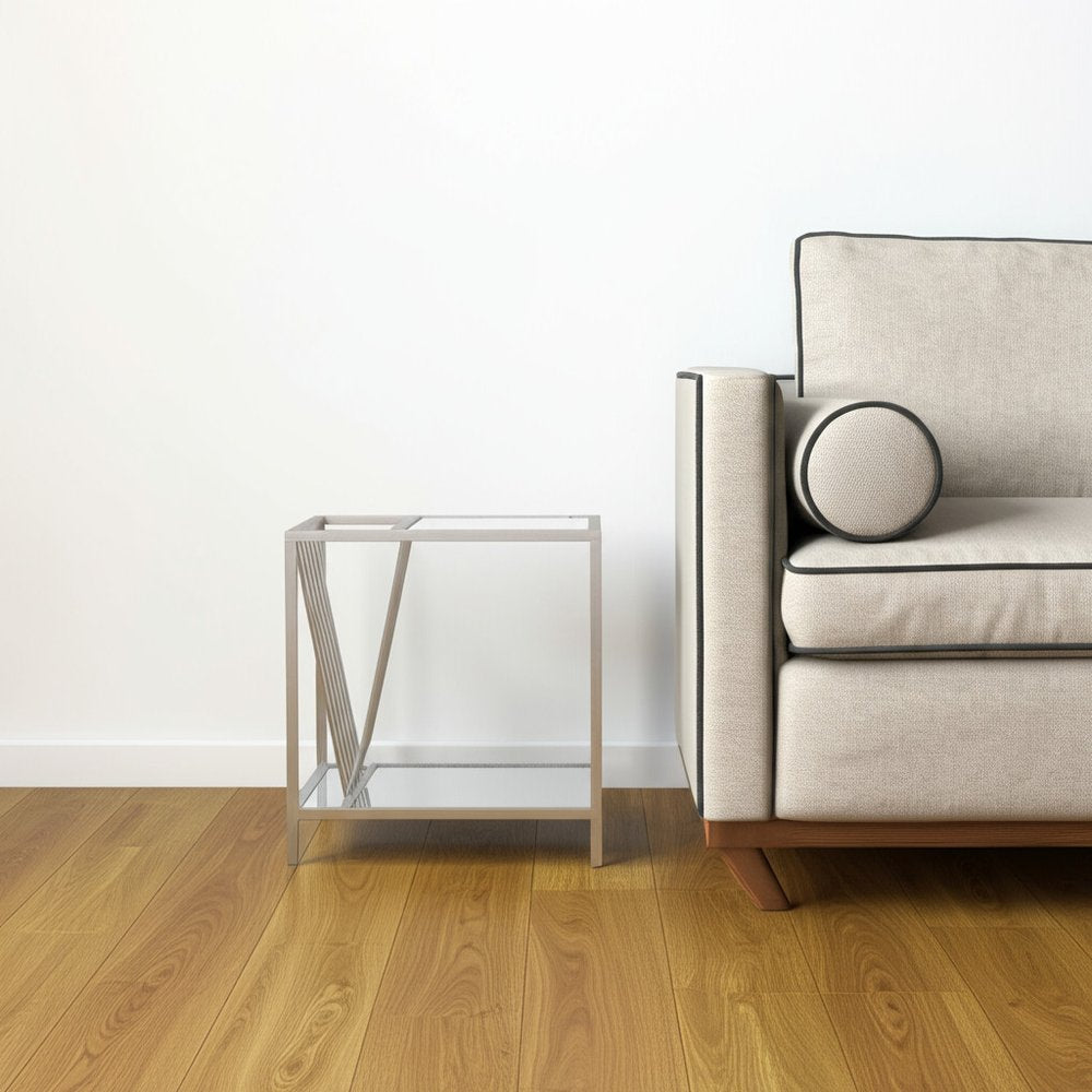 24" Silver Mirrored Glass And Iron End Table With Shelf