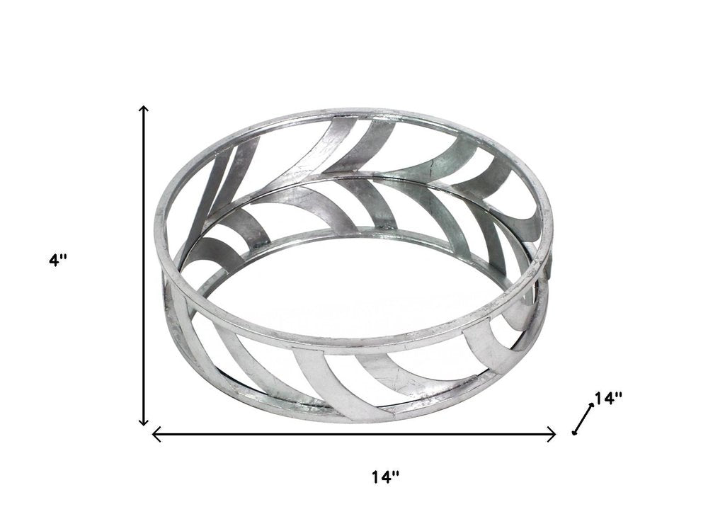14" Silver Round Metal Geometric Vanity Tray