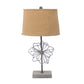28" Distressed Gray Metal Novelty Bedside Lamp With Khaki Drum Shade