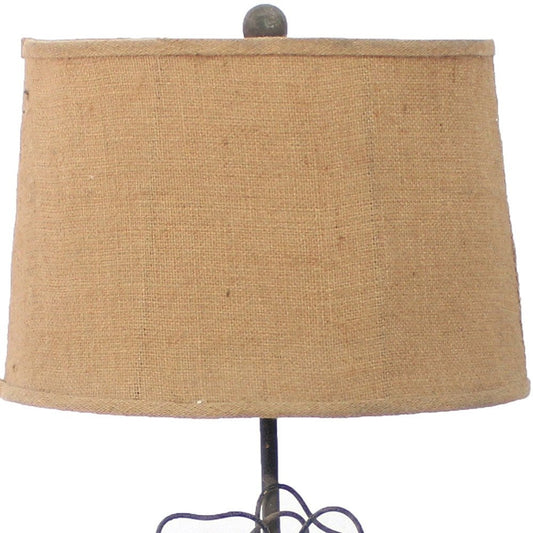 28" Distressed Gray Metal Novelty Bedside Lamp With Khaki Drum Shade
