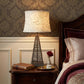 29" Gray Metal Geometric Bedside With White Text Drum Shade