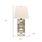 28" Distressed Gold And Silver Metal Bedside Lamp With Beige Shade