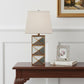 28" Distressed Gold And Silver Metal Bedside Lamp With Beige Shade