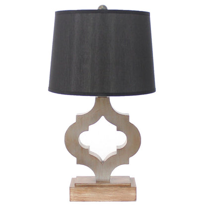 25" Distressed Brown Wood Novelty Bedside Lamp With Black Drum Shade
