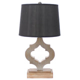 25" Distressed Brown Wood Novelty Bedside Lamp With Black Drum Shade