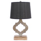 25" Distressed Brown Wood Novelty Bedside Lamp With Black Drum Shade