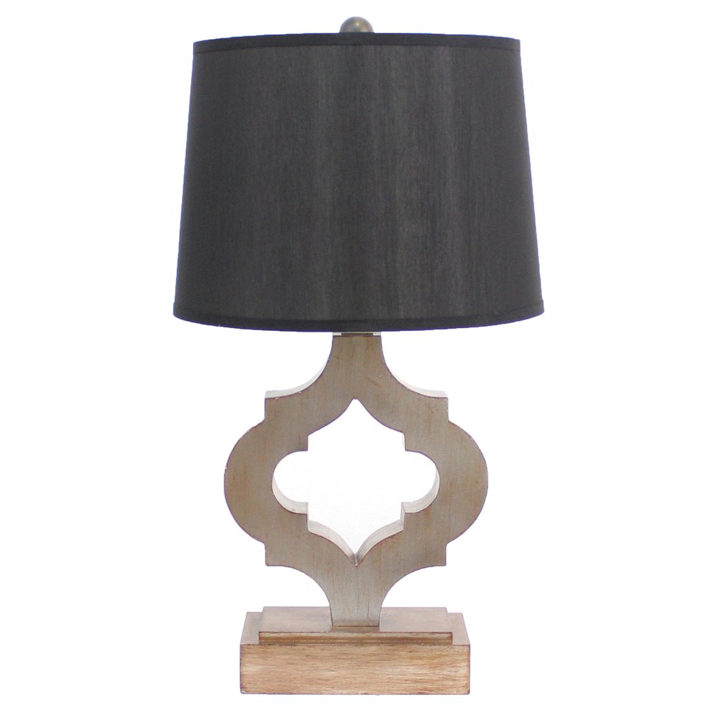 25" Distressed Brown Wood Novelty Bedside Lamp With Black Drum Shade