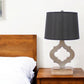 25" Distressed Brown Wood Novelty Bedside Lamp With Black Drum Shade