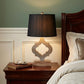 25" Distressed Brown Wood Novelty Bedside Lamp With Black Drum Shade