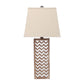 28" Distressed Natural And Silver Metal Bedside Lamp With Beige Cone Shade