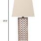 28" Distressed Natural And Silver Metal Bedside Lamp With Beige Cone Shade