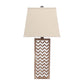 28" Distressed Natural And Silver Metal Bedside Lamp With Beige Cone Shade
