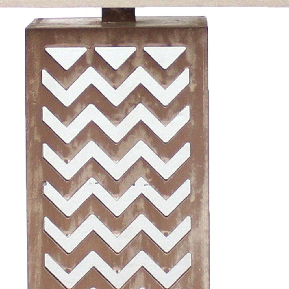 28" Distressed Natural And Silver Metal Bedside Lamp With Beige Cone Shade