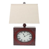 22" Distressed Red Metal Bedside Lamp With Beige Shade