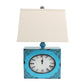 22" Distressed Red Metal Bedside Lamp With Beige Shade