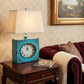 22" Distressed Red Metal Bedside Lamp With Beige Shade