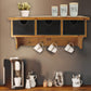 Brown Rustic Wooden Wall Shelf With 3 Drawers And Hooks