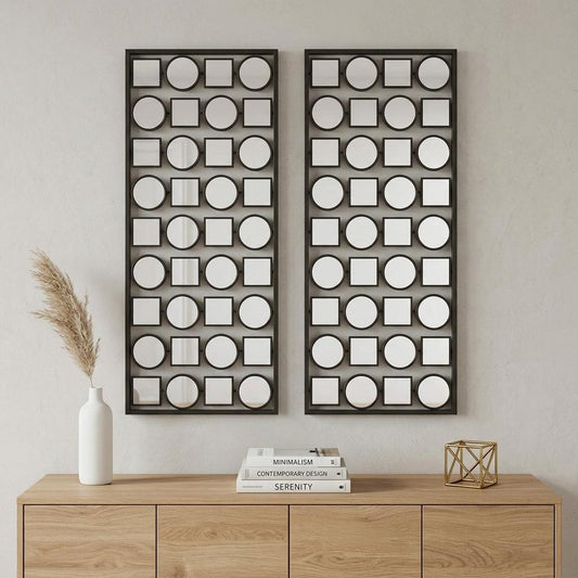 Set of Two 30" X 12" Bronze Mirrored Metal Abstract Wall Decor
