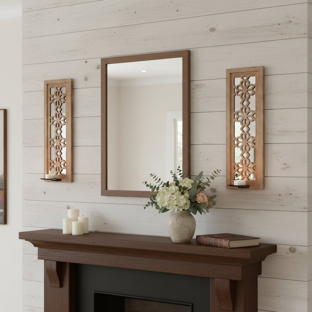 Set of Two Tan Lattice Wall Sconce Candle Holders