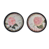 Set of Two Black And Pink Floral Metal Round Trays Hanging Wall Decor