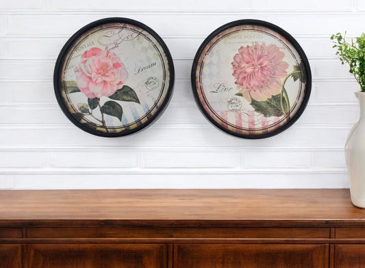 Set Of Two Black Framed Distressed Wall Art