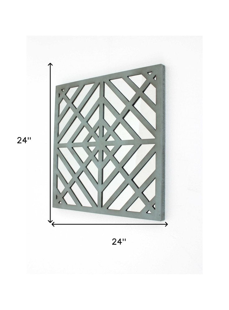 24" Black Abstract Wood Framed Accent Mirror