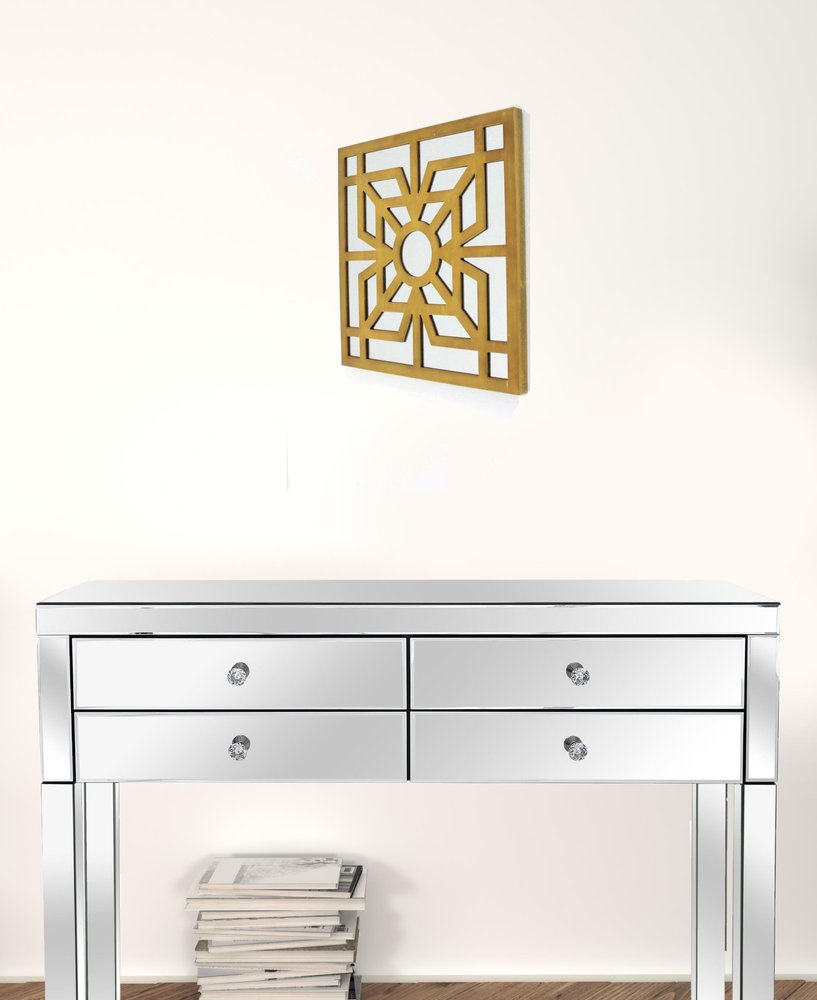 24" Black Abstract Wood Framed Accent Mirror