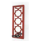 17" Red And Silver Lattice Solid Wood Wall Sconce Candle Holder