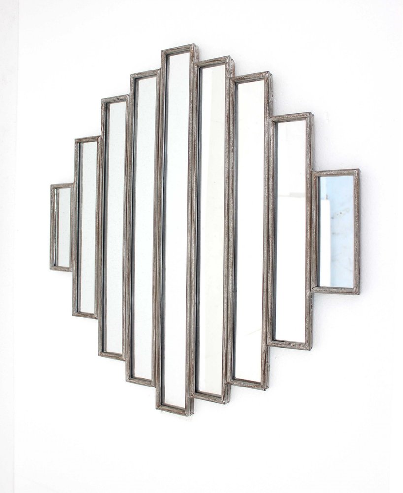 36" X 36" Silver Wood And Mirror Hanging Dimensional Sculpture