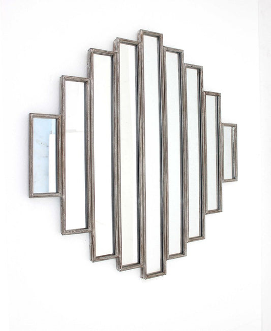 36" X 36" Silver Wood And Mirror Hanging Dimensional Sculpture