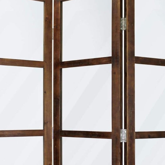 84" Brown Folding Three Panel Screen Room Divider