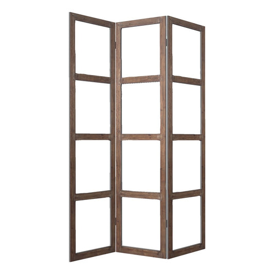 84" Brown Folding Three Panel Screen Room Divider