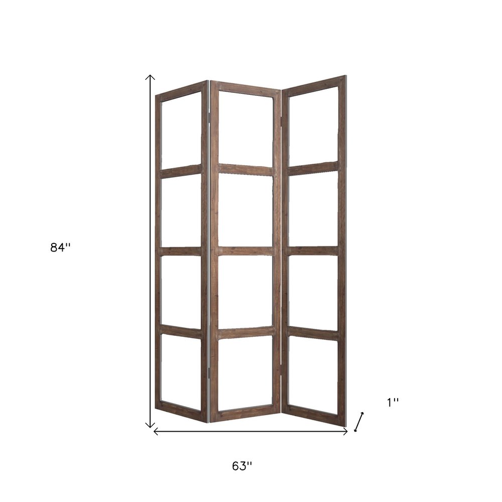 84" Brown Folding Three Panel Screen Room Divider
