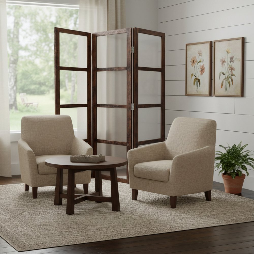 84" Brown Folding Three Panel Screen Room Divider