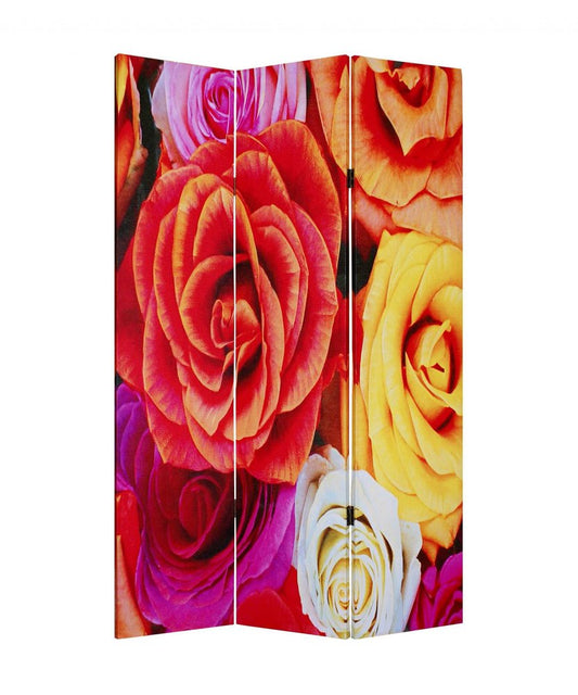 72" Red Canvas Folding Three Panel Screen Room Divider