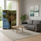 72" Blue And Green Canvas Folding Three Panel Screen Room Divider