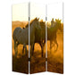 72" Brown and Black Canvas Folding Three Panel Screen Room Divider