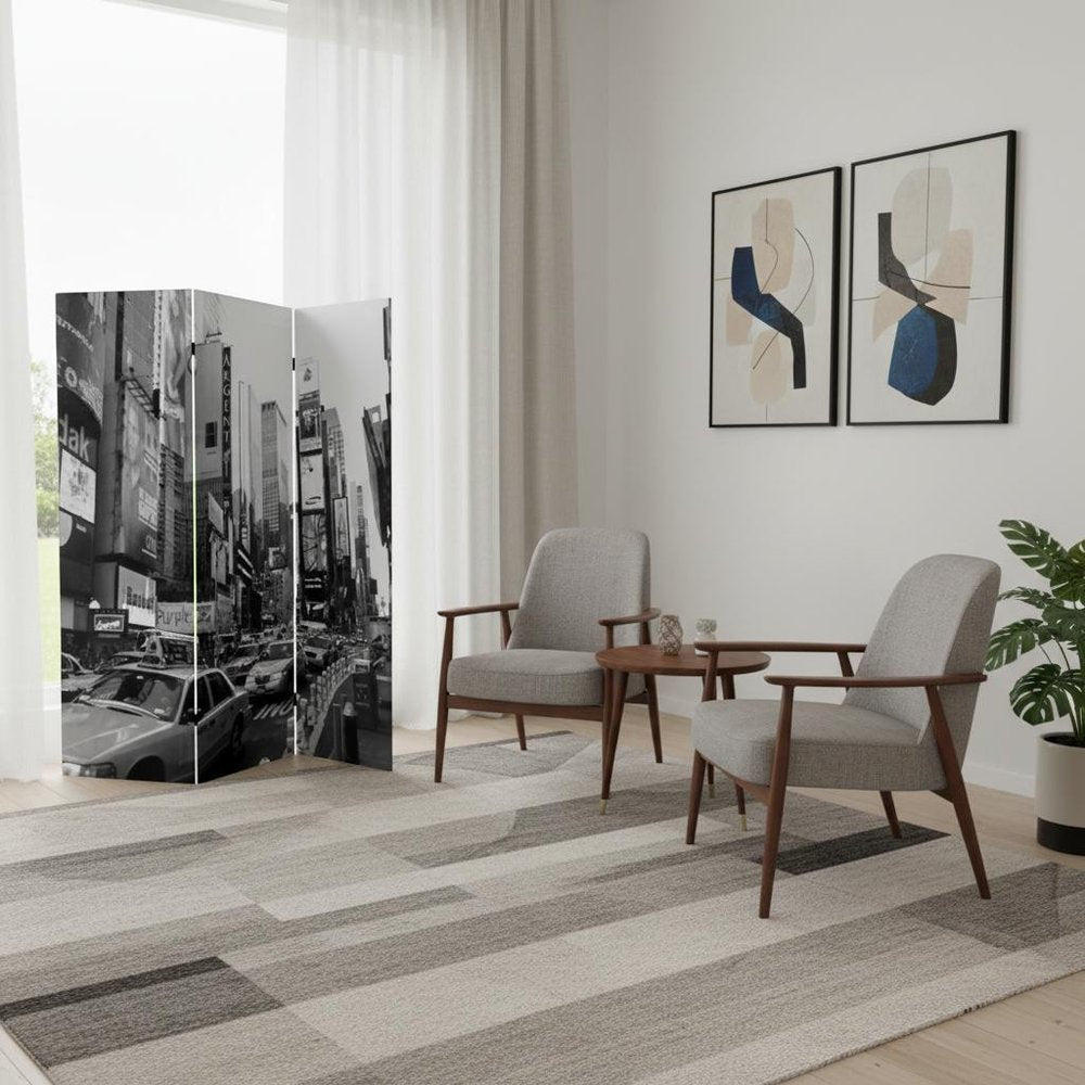 72" Gray Canvas Folding Three Panel Screen Room Divider