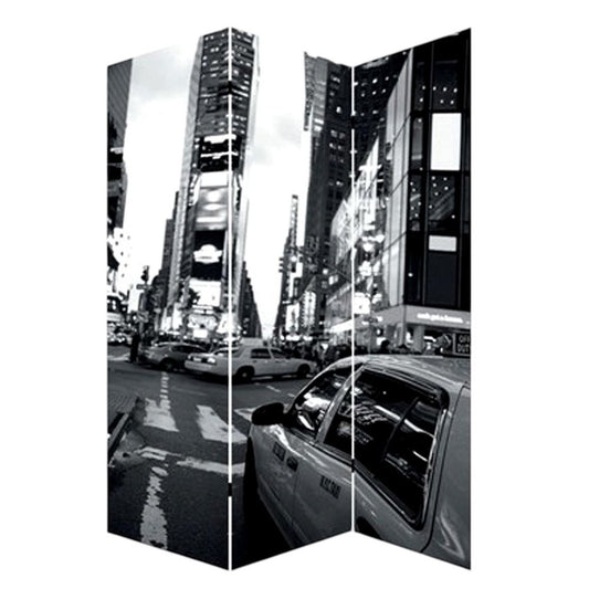 72" Gray Canvas Folding Three Panel Screen Room Divider