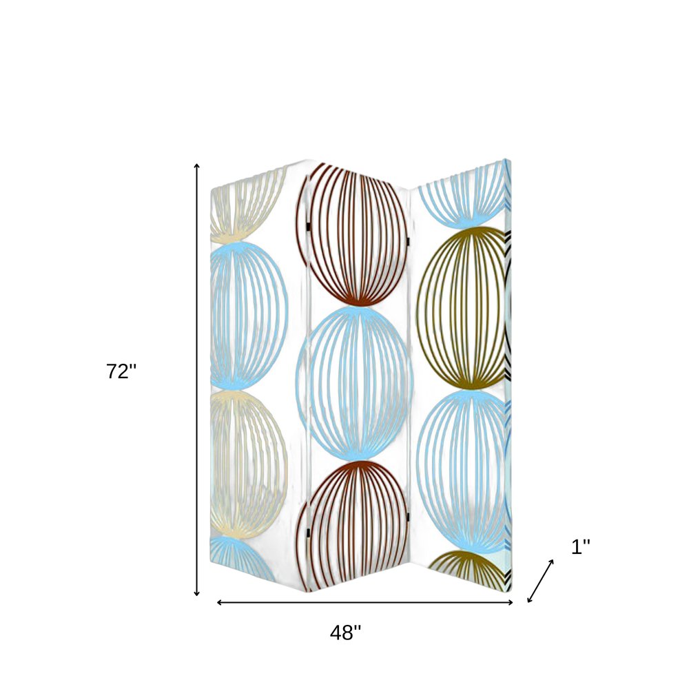 72" Blue Canvas Folding Three Panel Screen Room Divider