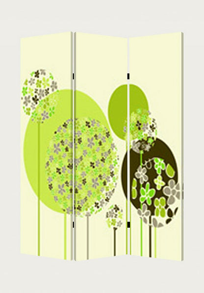 72" Green Canvas Folding Three Panel Screen Room Divider
