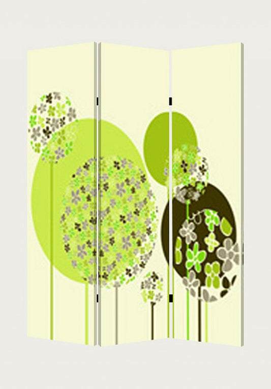 72" Green Canvas Folding Three Panel Screen Room Divider