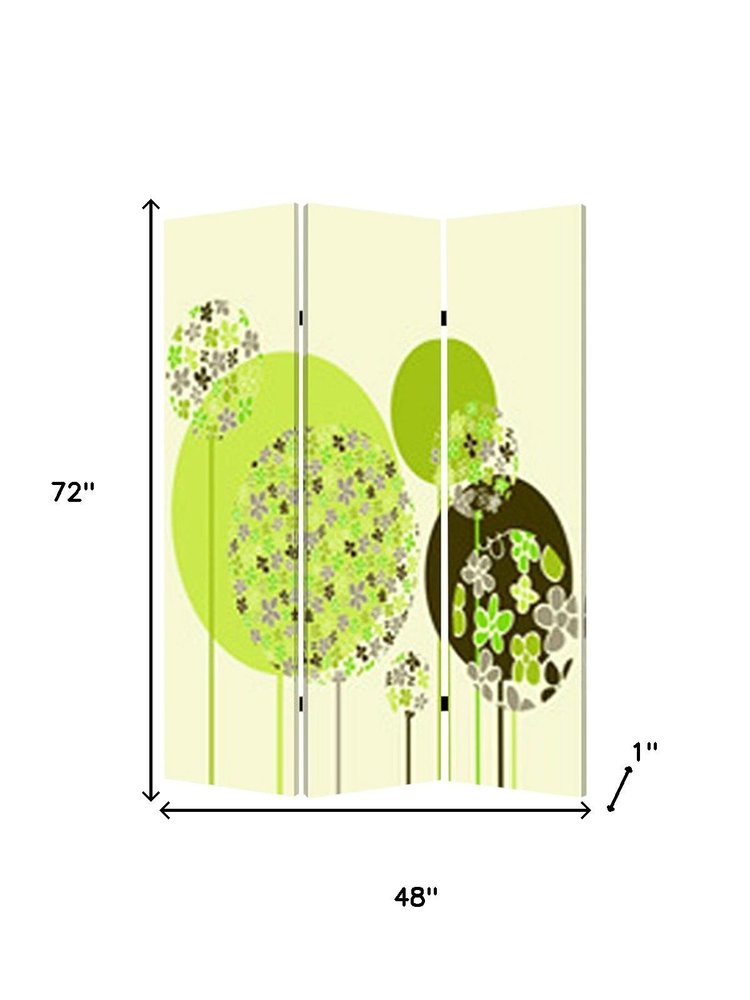 72" Green Canvas Folding Three Panel Screen Room Divider