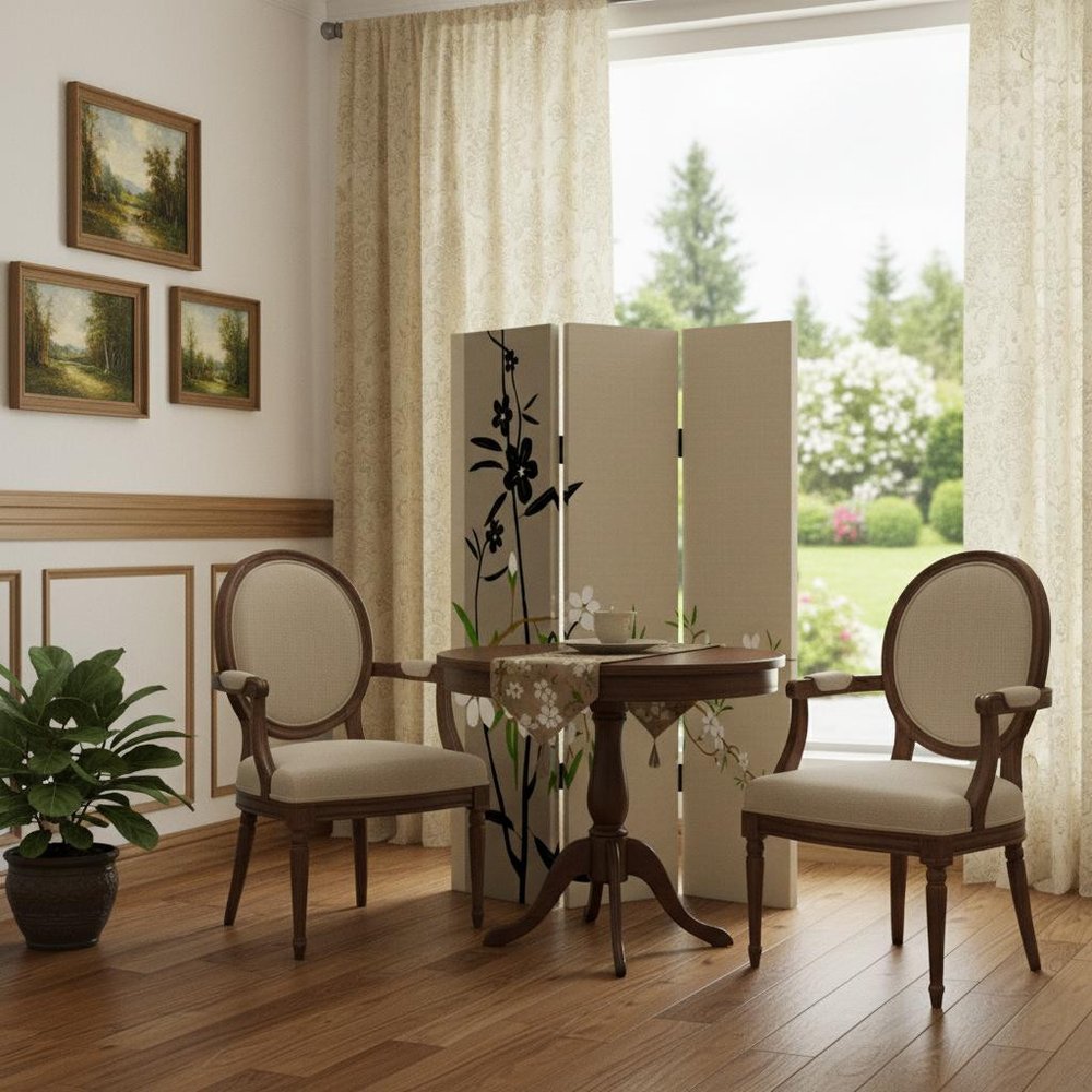 48" X 72" Multi Color Wood Canvas Plum Blossom  Screen