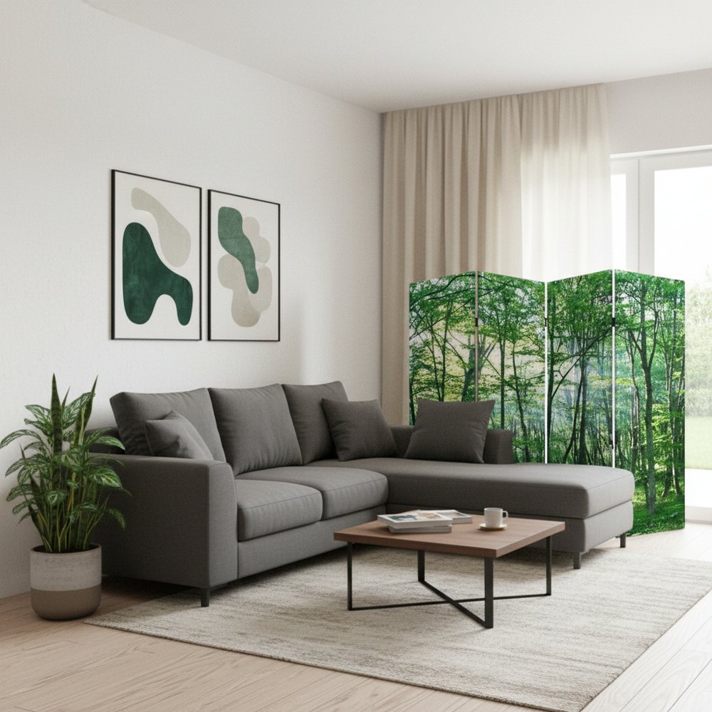 84" Green Canvas Folding Four Panel Screen Room Divider