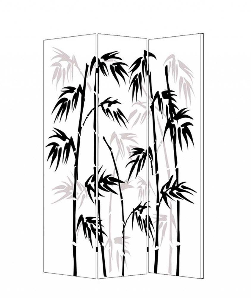 72" Black And White Canvas Folding Three Panel Screen Room Divider